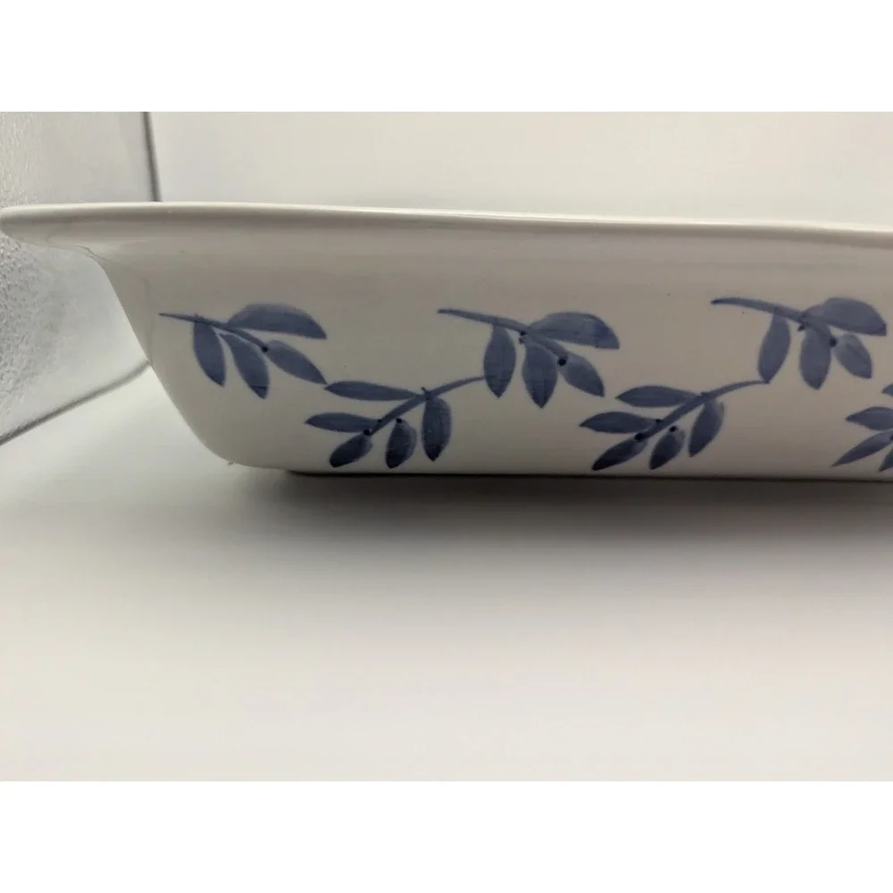 Vtg Tabletops Unlimited Over and Over Baking Dish‎ Blue Leaf 10x7